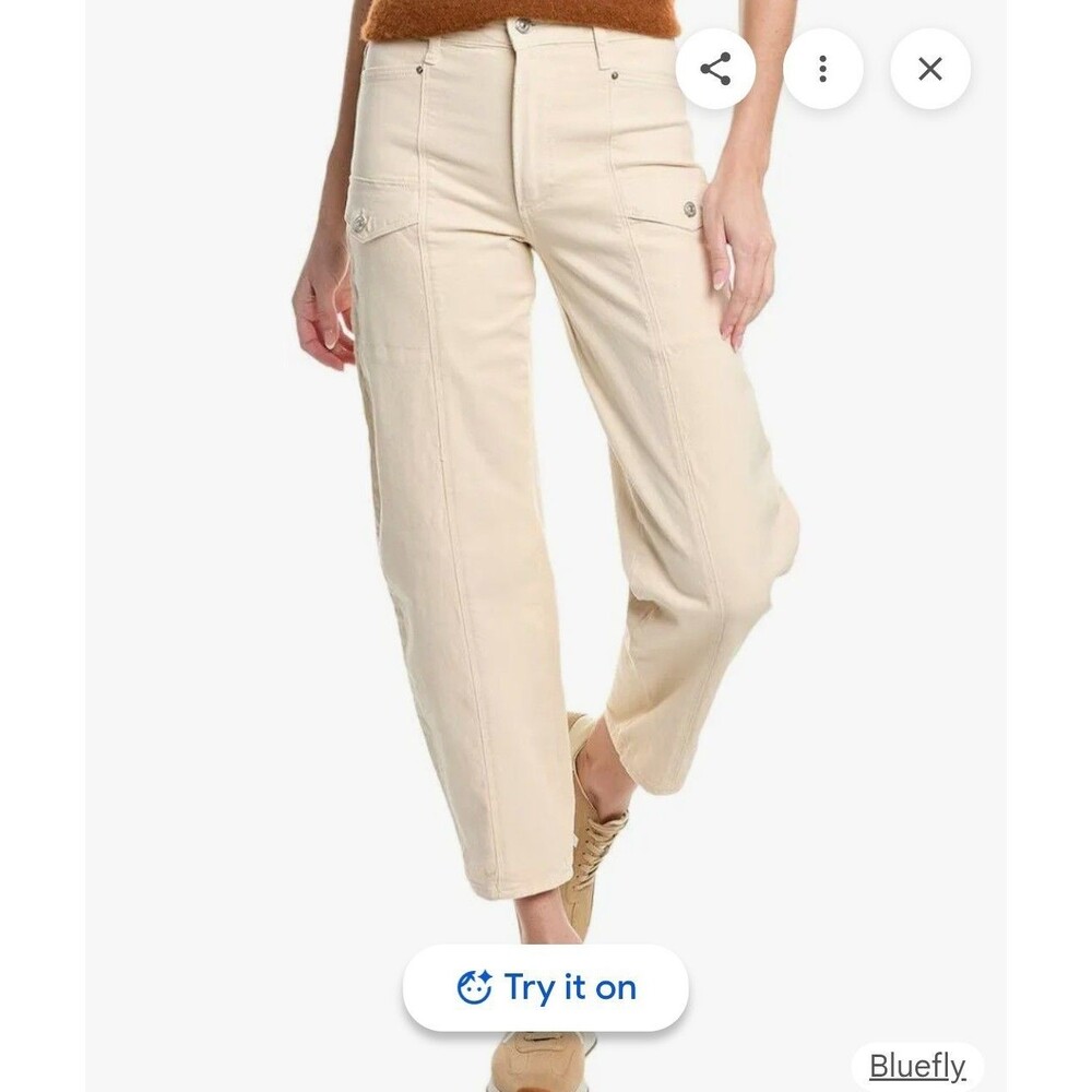 NWT PAIGE Alexis Barrel Leg Cargo Jeans in Blondesand Size 32 MSRP $249